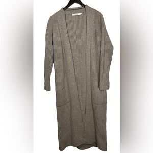 7115 by Szeki Merino Wool Blend Sweater cardigan long duster tan knit‎